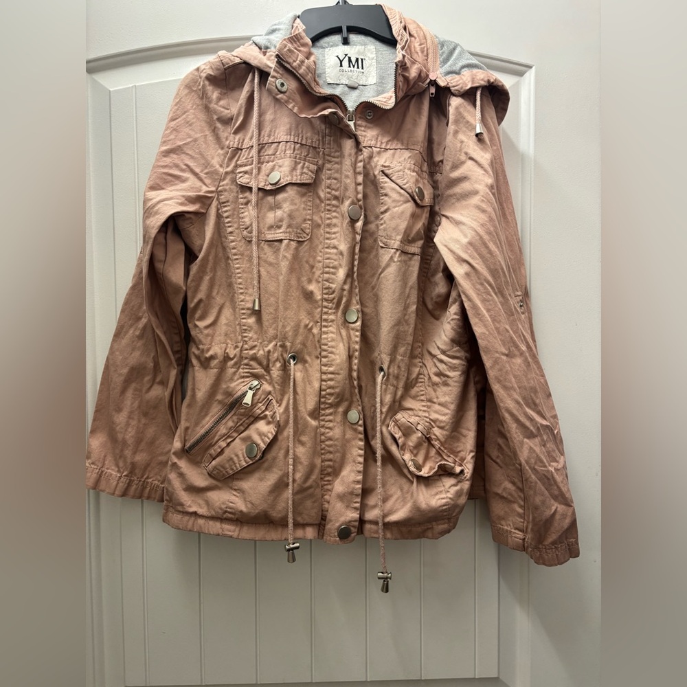 YMI Women's Hooded Utility Jacket - Dusty Rose